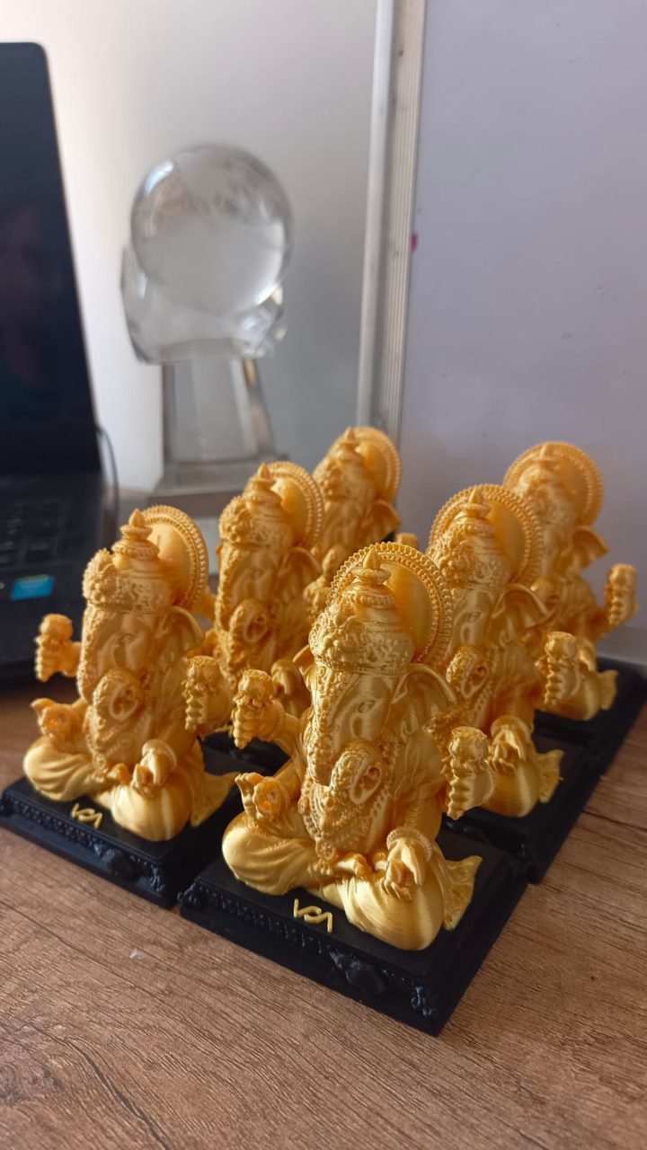 Gold Ganesha figurines 3D printed on the Bambu Lab A1
